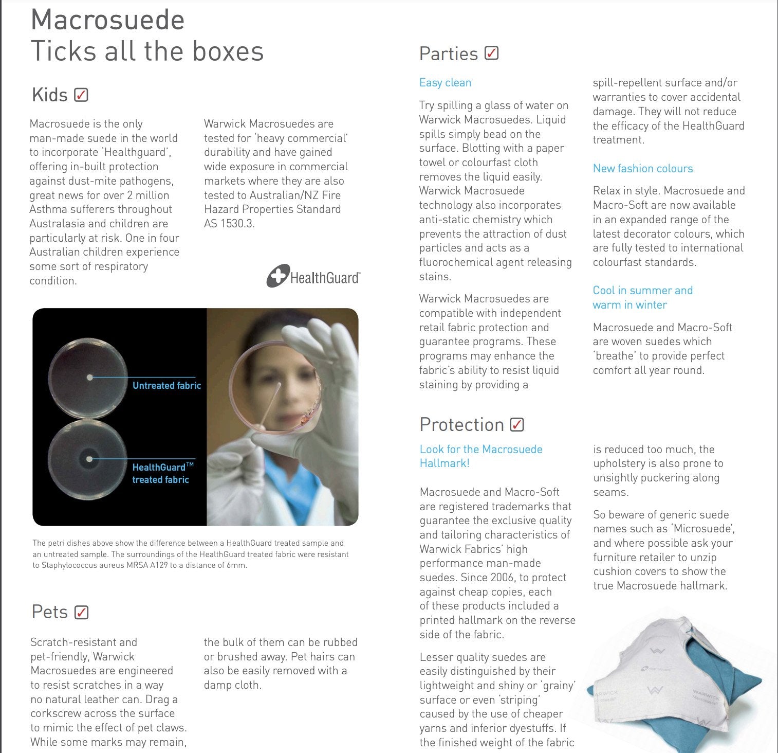 Jumbo Warwick Macrosuede beanbag spec sheet